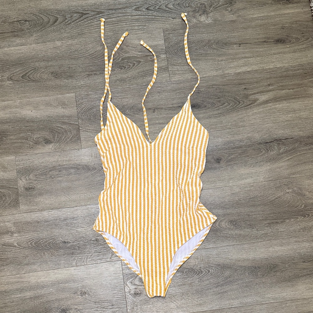 Jessica Simpson Yellow Striped One Piece Swimsuit